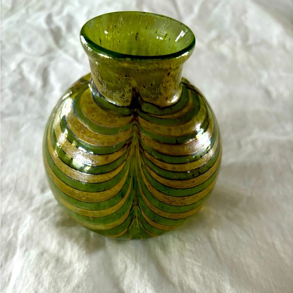 Vintage CZECH‎ green silver glass vase, bohemian art glass.